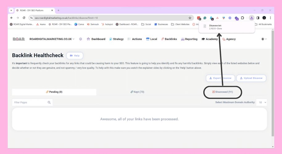 Export and review your disavow list