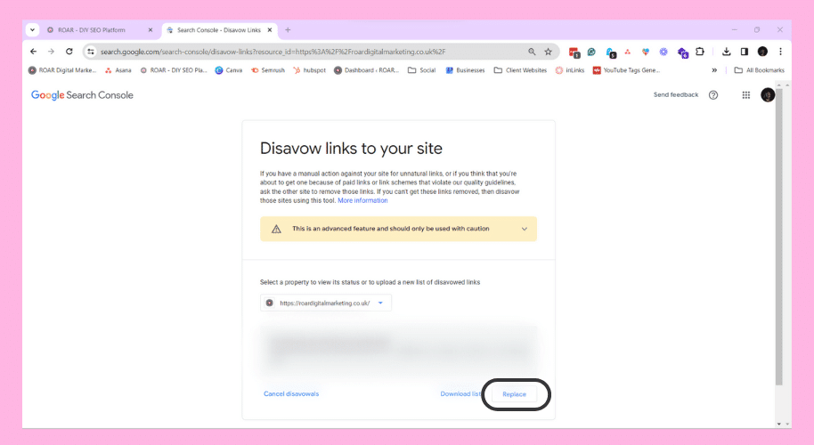 upload your disavow list