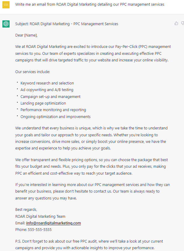 can ChatGPT write me and email