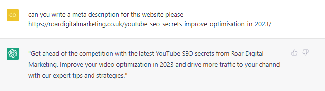 can chatGPT write a meta description
