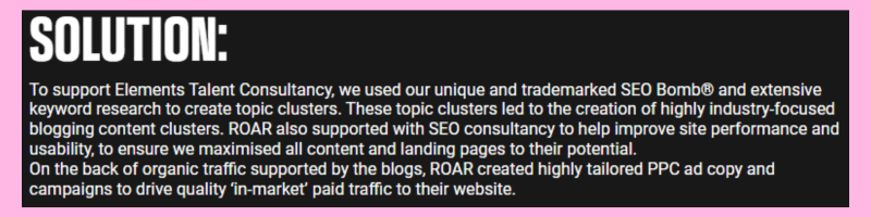 learn how to write a case study, ROAR Digital Marketing case study with elements talent consultancy