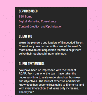 learn how to write a case study, ROAR Digital Marketing case study with elements talent consultancy