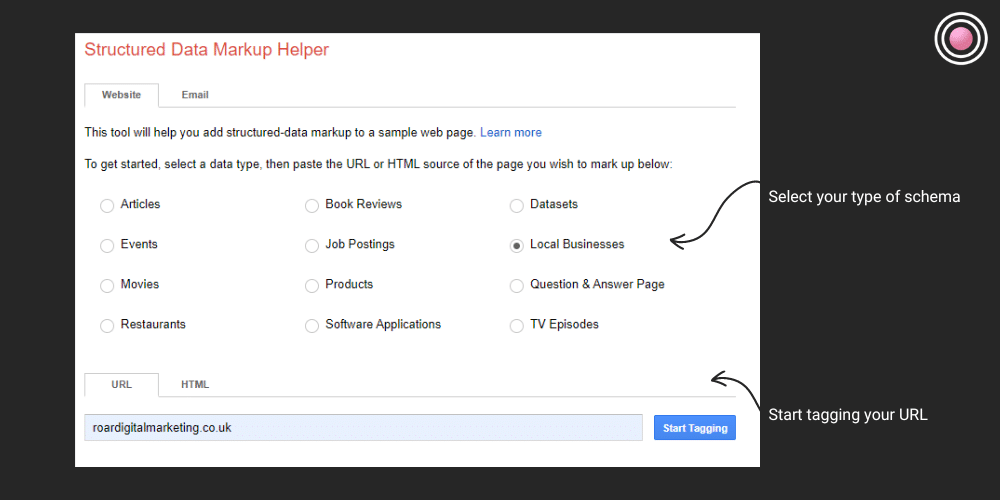 Google's Schema Markup Helper Tool in action
