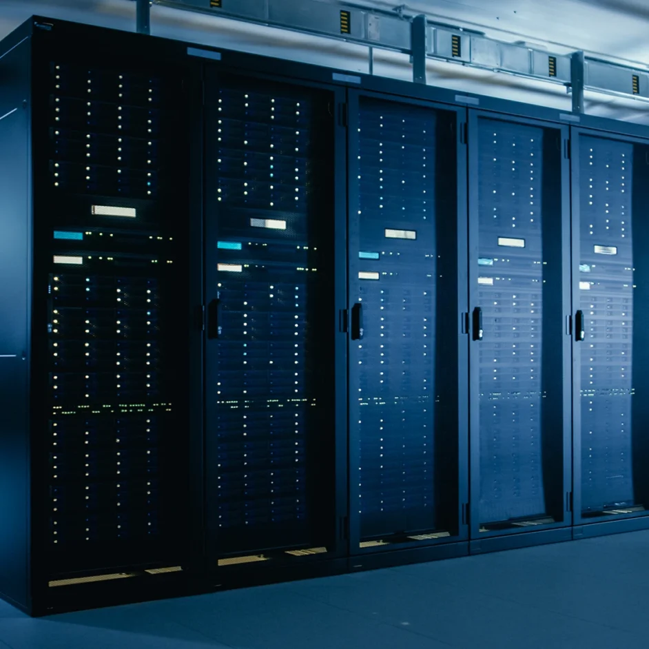 A spacious room filled with neatly arranged rows of servers, showcasing a high-tech data center environment.