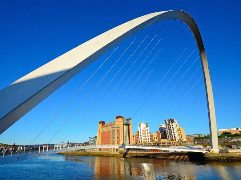 Millennium Bridge, Newcastle upon Tyne, looking over to the Baltic on a clear day.
