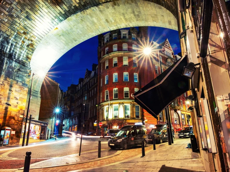 Newcastle upon Tyne at night.